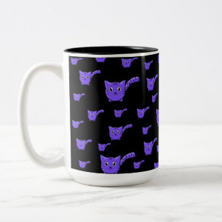 Black & Purple Kitty Pattern Two-Tone Coffee Mug