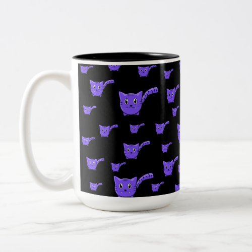 Black  Purple Kitty Pattern Two_Tone Coffee Mug
