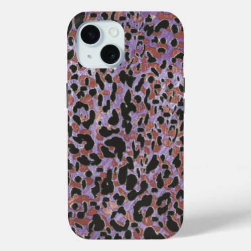 Black purple lavender tan animal print iPhone 15 case