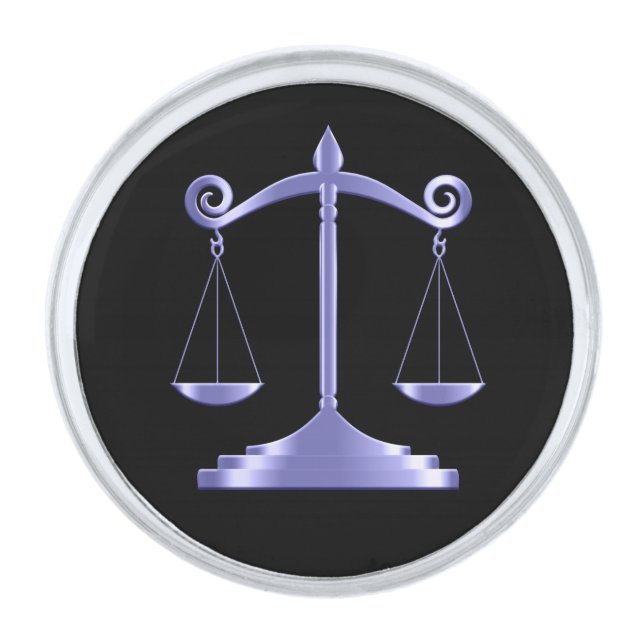Black & Purple | Lawyer - Scales of Justice  Silver Finish Lapel Pin (Front)