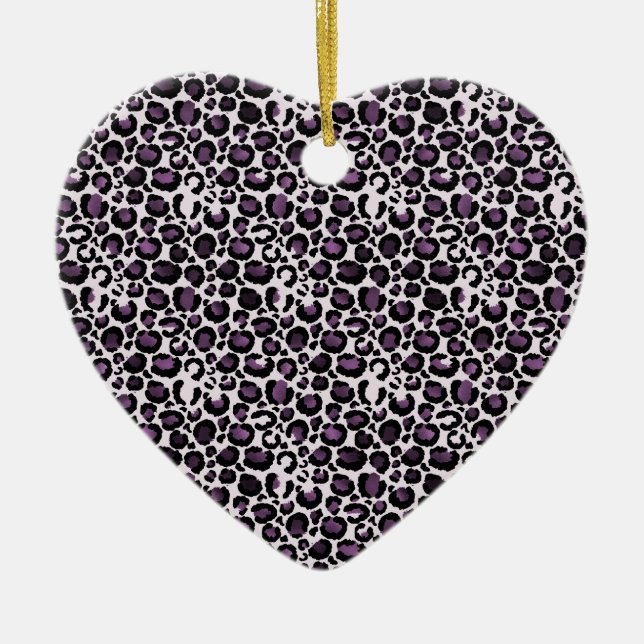 Black Purple Leopard Print Ceramic Ornament (Front)