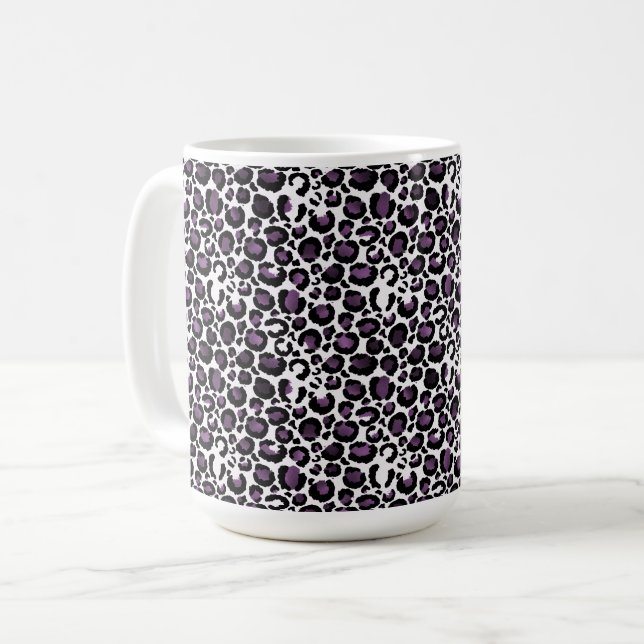 Black Purple Leopard Print Coffee Mug (Front Left)