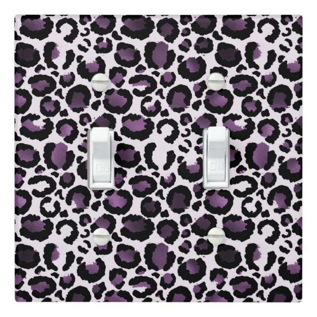 Black Purple Leopard Print Light Switch Cover (In Situ)