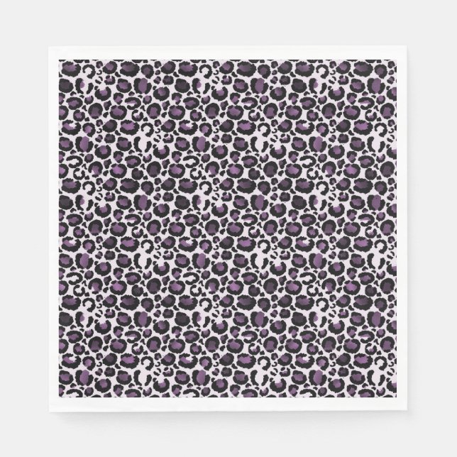 Black Purple Leopard Print Napkins (Front)