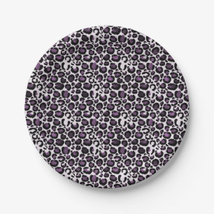 Black Purple Leopard Print Paper Plates
