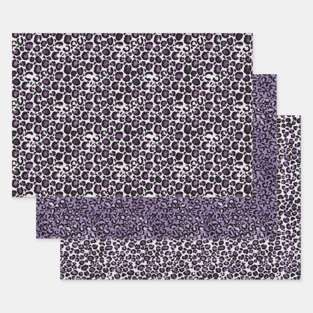 Black Purple Leopard Print Wrapping Paper Sheets (Set)