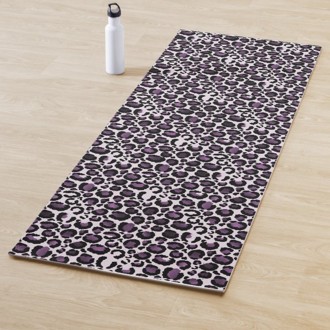 Black Purple Leopard Print Yoga Mat (In Situ)