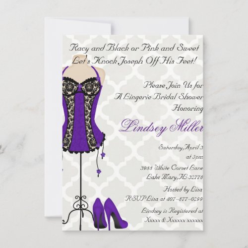 Black  Purple Lingerie Bridal Shower Invitation