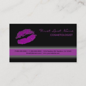 Black Purple Lipstick Mark Glitter Business Cards by ProfessionalOffice at Zazzle