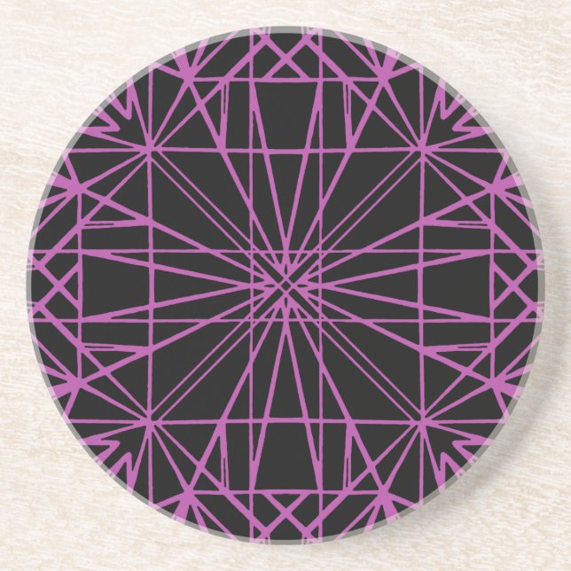 Black & Purple/Magenta Geometric Symmetry Sandstone Coaster (Front)
