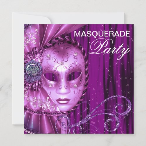 Black Purple Masquerade Party Invitations