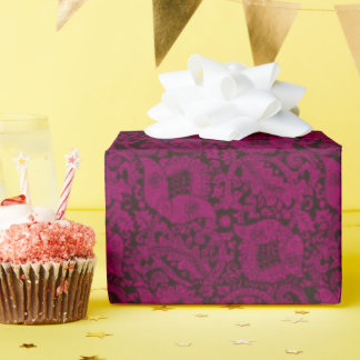 Black Purple Medieval Unique Floral Ornament  Wrapping Paper