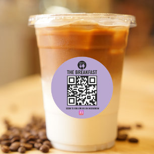Black, Purple Modern Business Instagram Qr Code Classic Round Sticker