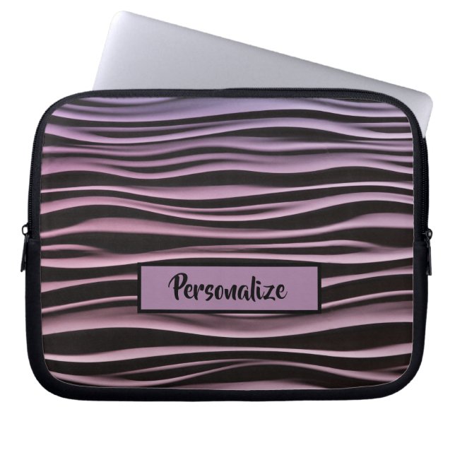 Black Purple Modern Tech Waves Personalize Laptop Sleeve (Front)
