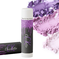 Black purple monogram glitter drips script luxury