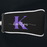 Black Purple Monogram Golf Head Cover<br><div class="desc">These simple, modern golf club covers with your first name in a trendy script font in white and your first initial in a modern cap font in purple on black are perfect for you. They're stylish and trendy and yet very classic. They're unique - like you! Get them for all...</div>