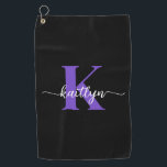 Black Purple Monogram Golf Towel<br><div class="desc">This simple, modern golf towel with your first name in a trendy script font in white and your first initial in a modern cap font in purple on black is perfect for you. It's stylish and trendy and yet very classic. It's unique - like you! Get a couple so you...</div>