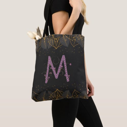 Black  Purple Monogram M Tote Bag