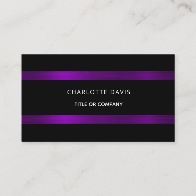 Black purple monogram minimalist elegant business card (Front)