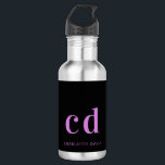 Black purple monogram name modern stainless steel water bottle<br><div class="desc">A classic black background. Pink purple colored text. Personalize and add your monogram initials and your name.</div>