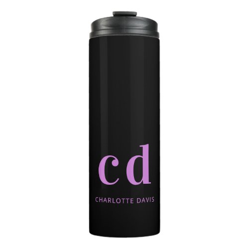 Black purple monogram name modern thermal tumbler