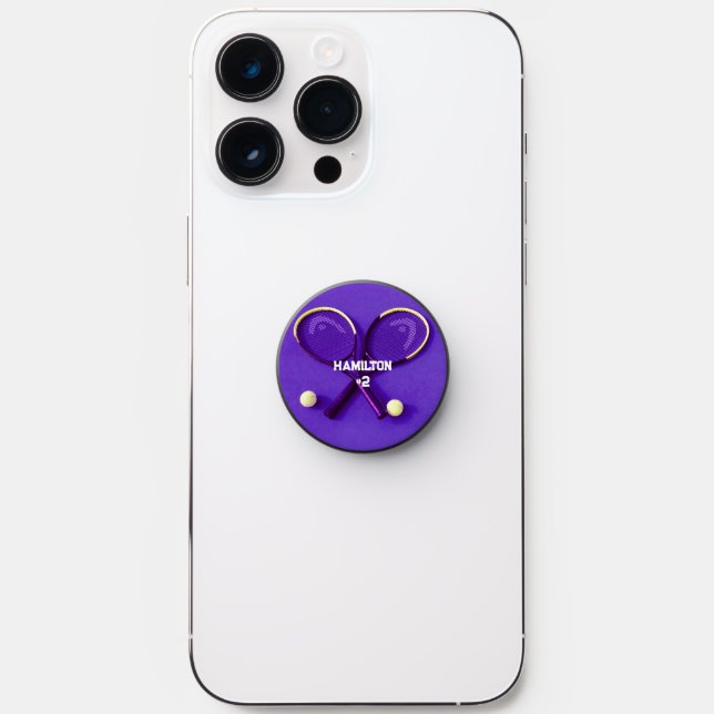 Black Purple Mother's Sport Rackets Ball Tennis  PopSocket (Front)