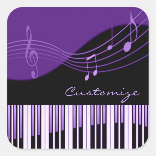 Black  Purple Musical Melody Square Sticker