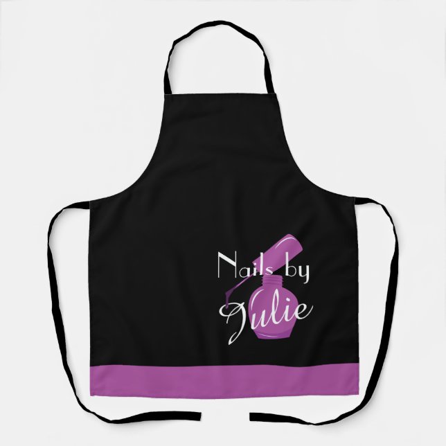 Black & Purple Nail Polish Personalized Apron (Front)
