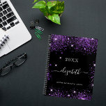 Black purple name script 2025 planner<br><div class="desc">Black background, white text. Decorated with purple faux sparkles. Personalize and add a year, your first name and a title. The name is written with a modern hand lettered style script with swashes. To keep the swashes only delete the sample name, leave the spaces or emoji's in front and after...</div>