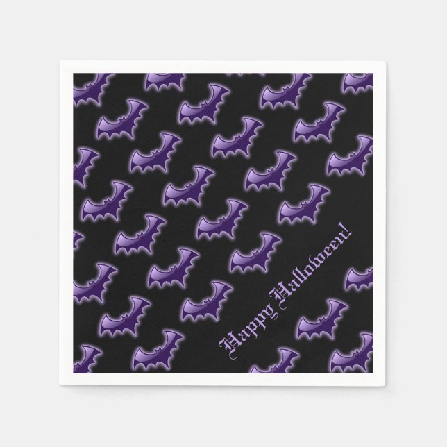Black & Purple Night Wing Bats Napkins (Front)