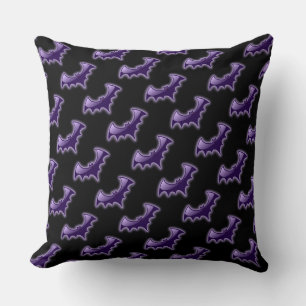 Black & Purple Night Wing Bats Throw Pillow