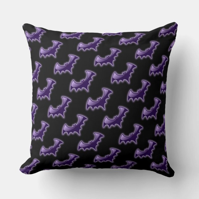 Black & Purple Night Wing Bats Throw Pillow (Front)