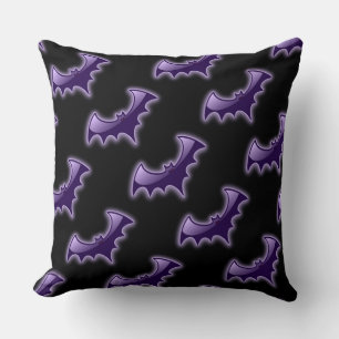 Black & Purple Night Wing Bats Throw Pillow