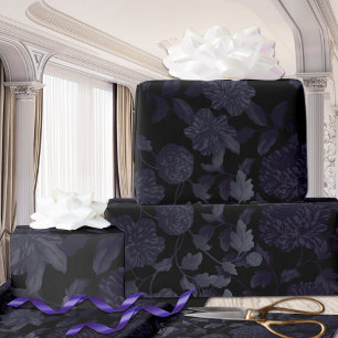 Black Purple Ombre Modern Vintage Floral Toile Wrapping Paper