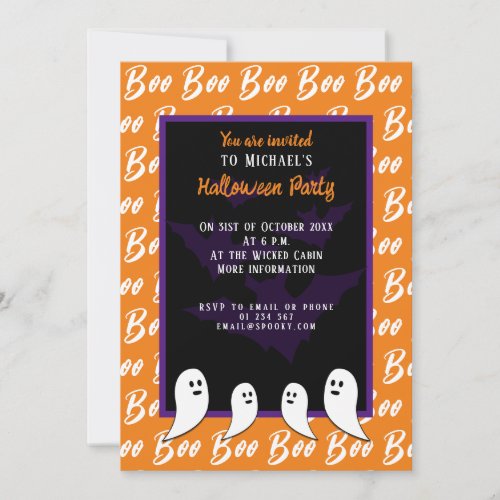 Black purple orange boo Halloween ghost  Invitation