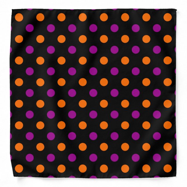 Black Purple Orange Polka Dot Pattern Bandana (Front)