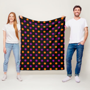Black Purple Orange Polka Dot Pattern Fleece Blanket