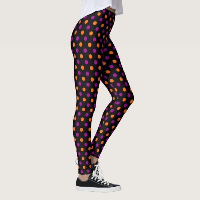 Black Purple Orange Polka Dot Pattern Leggings (Right)