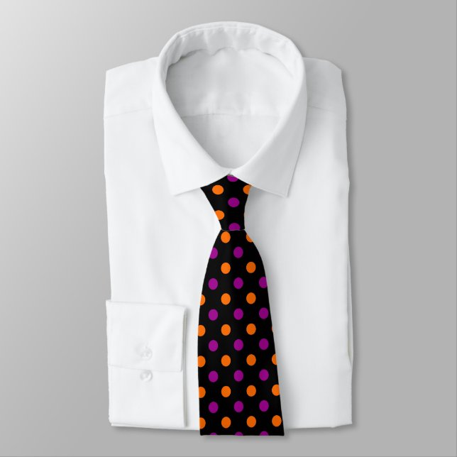 Black Purple Orange Polka Dot Pattern Neck Tie (Tied)