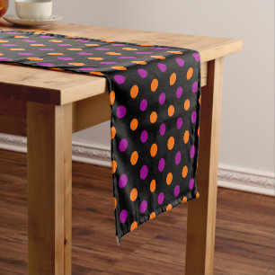 Black Purple Orange Polka Dot Pattern Short Table Runner
