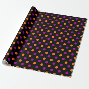 Black Purple Orange Polka Dot Pattern Wrapping Paper