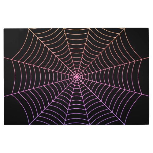 Black purple orange spider web Halloween pattern Metal Print