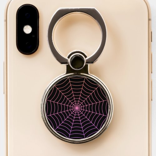 Black purple orange spider web Halloween pattern Phone Ring Stand