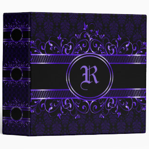 Black & Purple Ornate Gothic Monogrammed 3 Ring Binder
