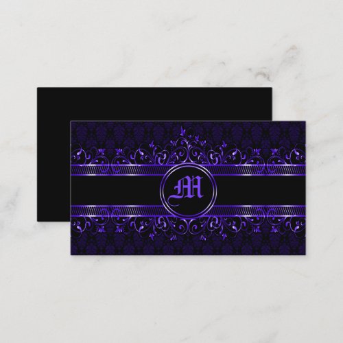 Black  Purple Ornate Gothic Monogrammed  Business Card