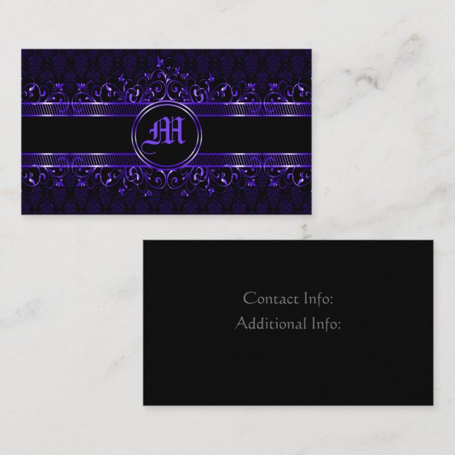 Black & Purple Ornate Gothic Monogrammed  Business Card (Front/Back)