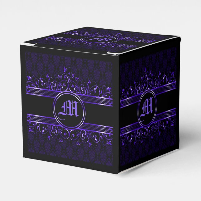 Black & Purple Ornate Gothic Monogrammed    Favor Boxes (Front Side)