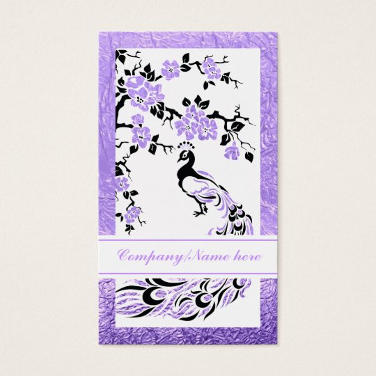 Black, purple peacock and cherry blossoms business card
