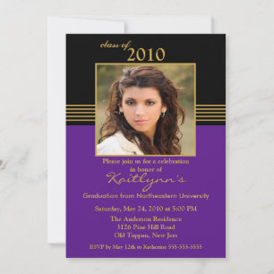 Black & Purple Photo Graduation Invitation