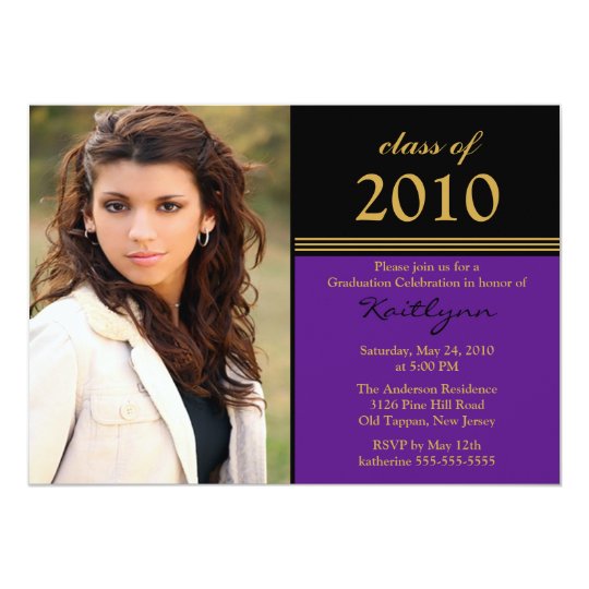 Black & Purple Photo Graduation Invitation | Zazzle.com